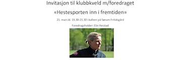 AVLYST! Foredrag - Hestesporten inn i fremtiden